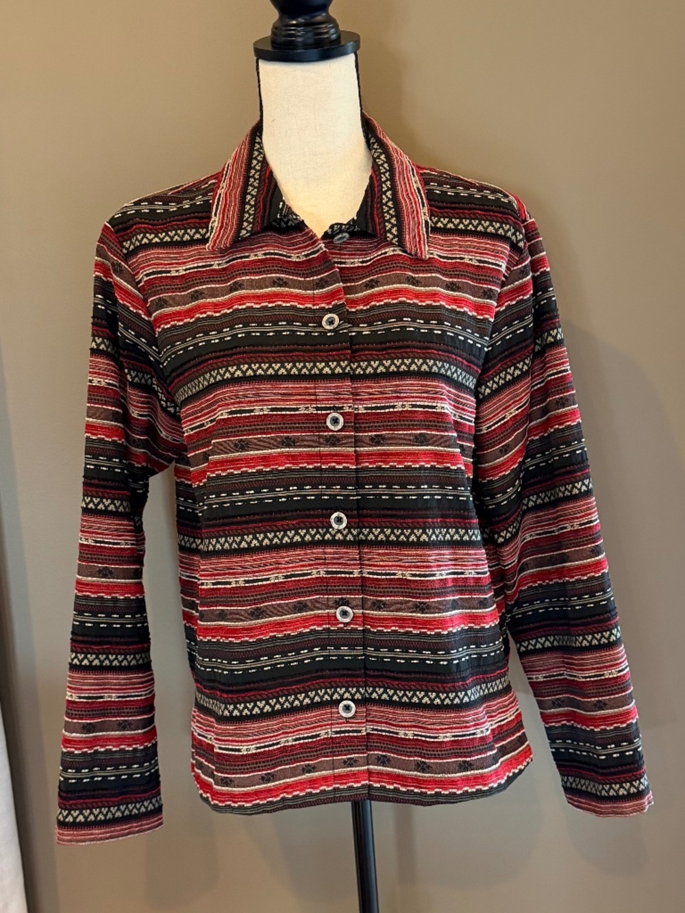 Coldwater Creek Mulit-color Stripes Button Down Boho Blazer Jacket, Size Medium